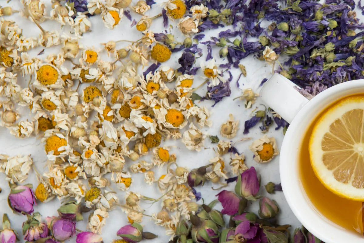 Fertility tea spices and a brewed tea cup