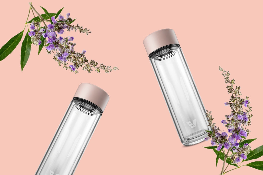 two glass water bottles